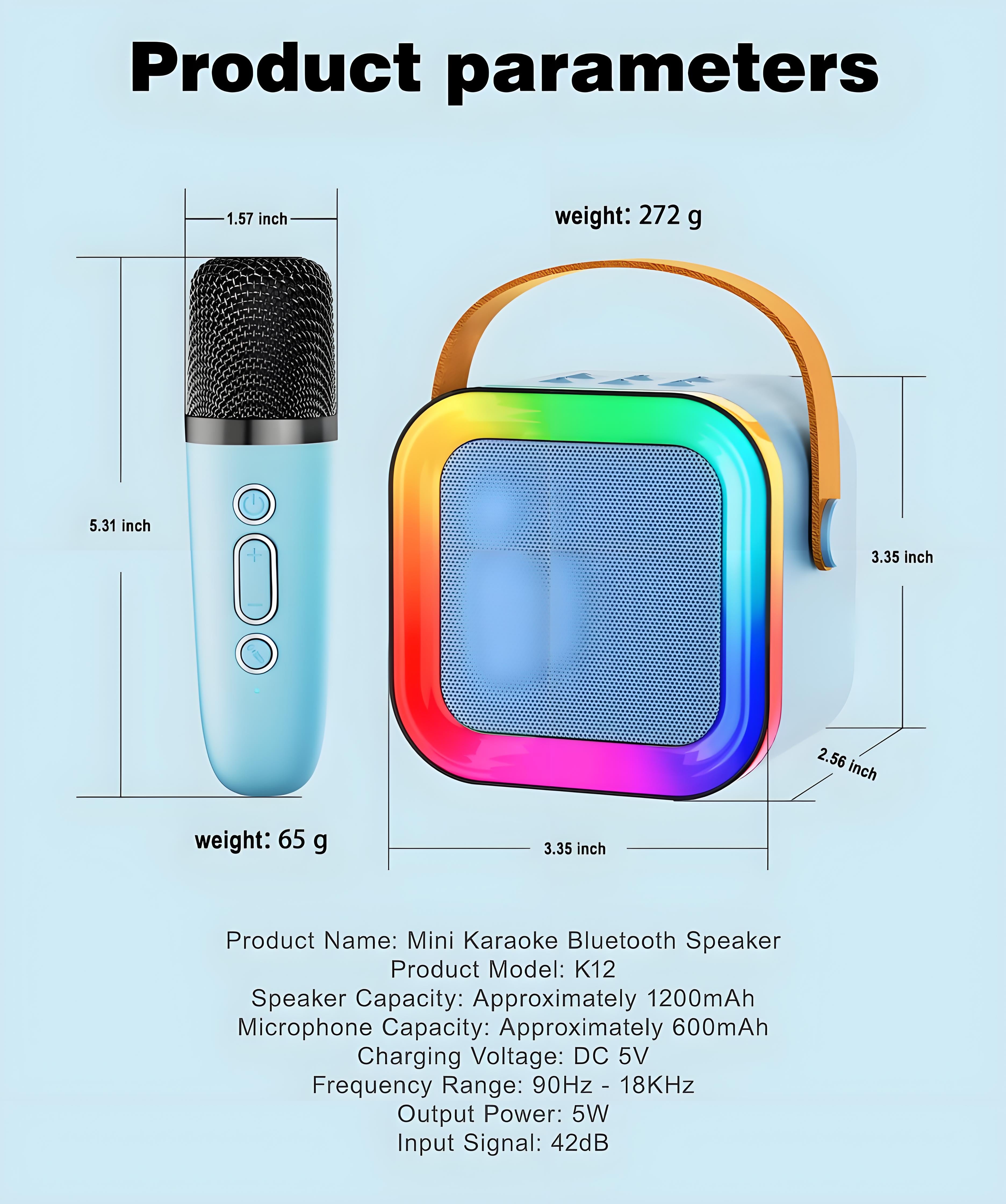 Black Mini Karaoke Machine with 2 Wireless Microphones: Portable Bluetooth Speaker for Kids & Adults, Ideal Gift for All Occasions