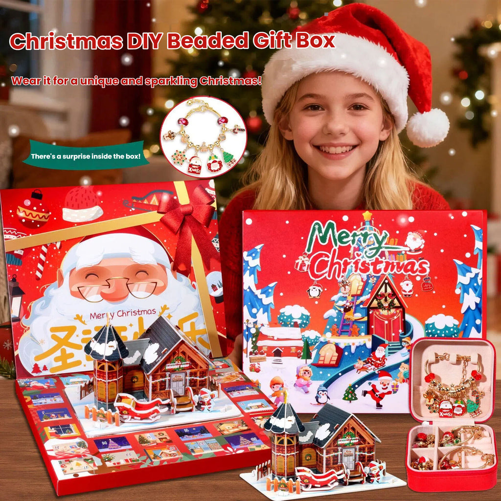 Christmas DIY Jewelry & Craft Advent Calendar for Kids - Fun Festive Toys with Santa, Tree & More(20*22*2cm)