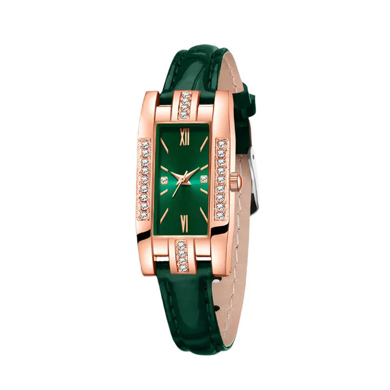 Green Womens Quartz Watch Jewelry Gift Set