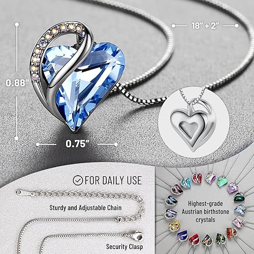 Infinity Love Heart Necklace, Birthstone Necklace for Women, Jewelry for Women with Healing Crystals, Allergy Free Pendant Necklace-02b-February-Tanzanite Purple-03-March & December-Light Sapphire Blue