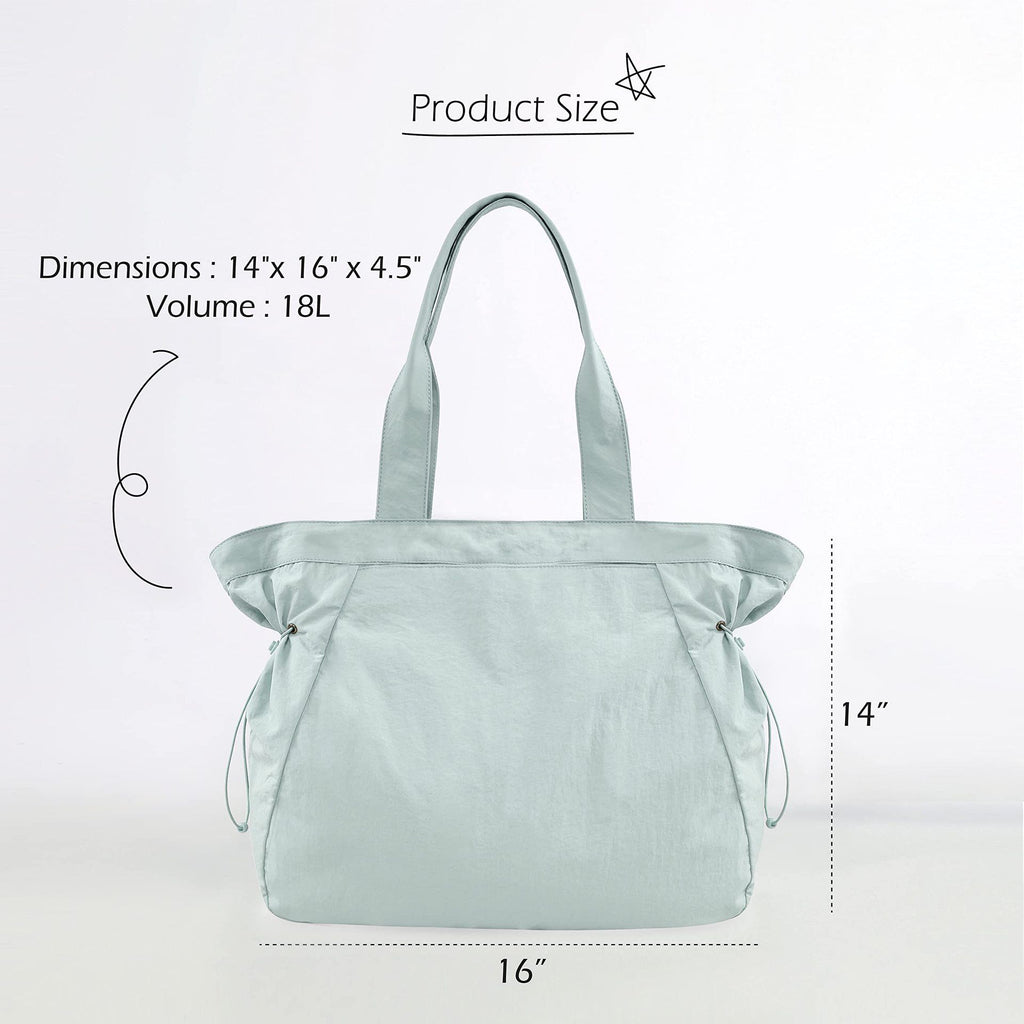 Lightweight Nylon Shopper Tote Bag 18L Side-Cinch Shoulder Bag - Mint