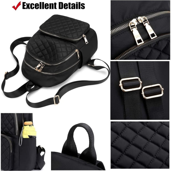 Women's Casual Backpack - Anti-Theft Nylon Small Backpack, Black