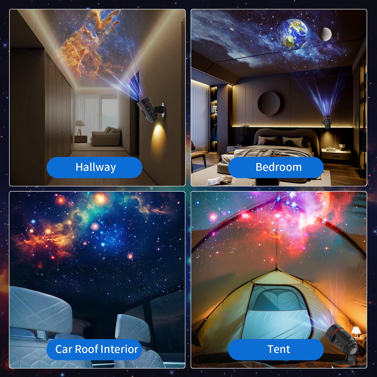 Projector - Starry Sky Projector - Star Projector - HD Starry Sky Projector for Planetarium - Rechargeable - with 2000 mAh battery - 360° Rotating Wall Mount - For Room Decoration - For Children and Adults