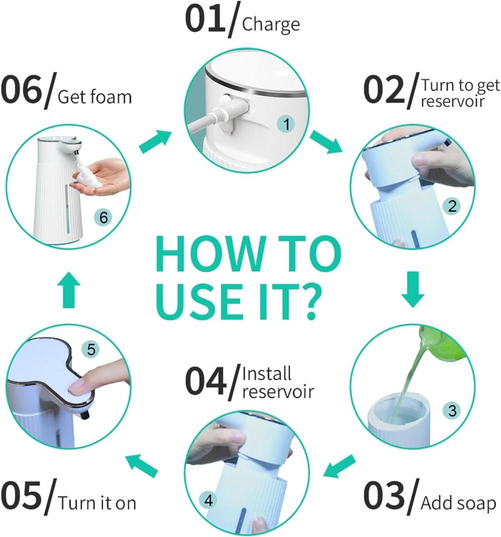 Automatic Soap Dispenser 400ml Touchless USB-C Rechargeable Soap Pump