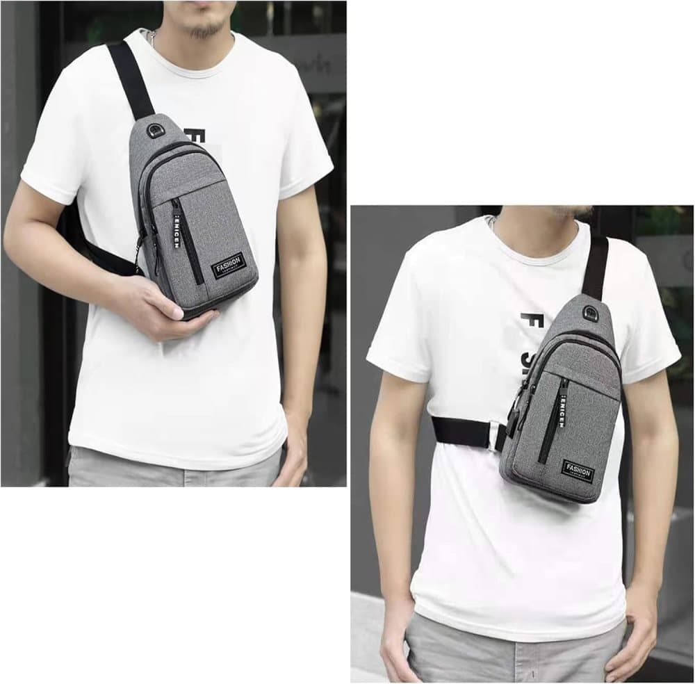 Unisex Crossbody Chest Backpack with Headphone Jack for Hiking Travel Climbing, Black