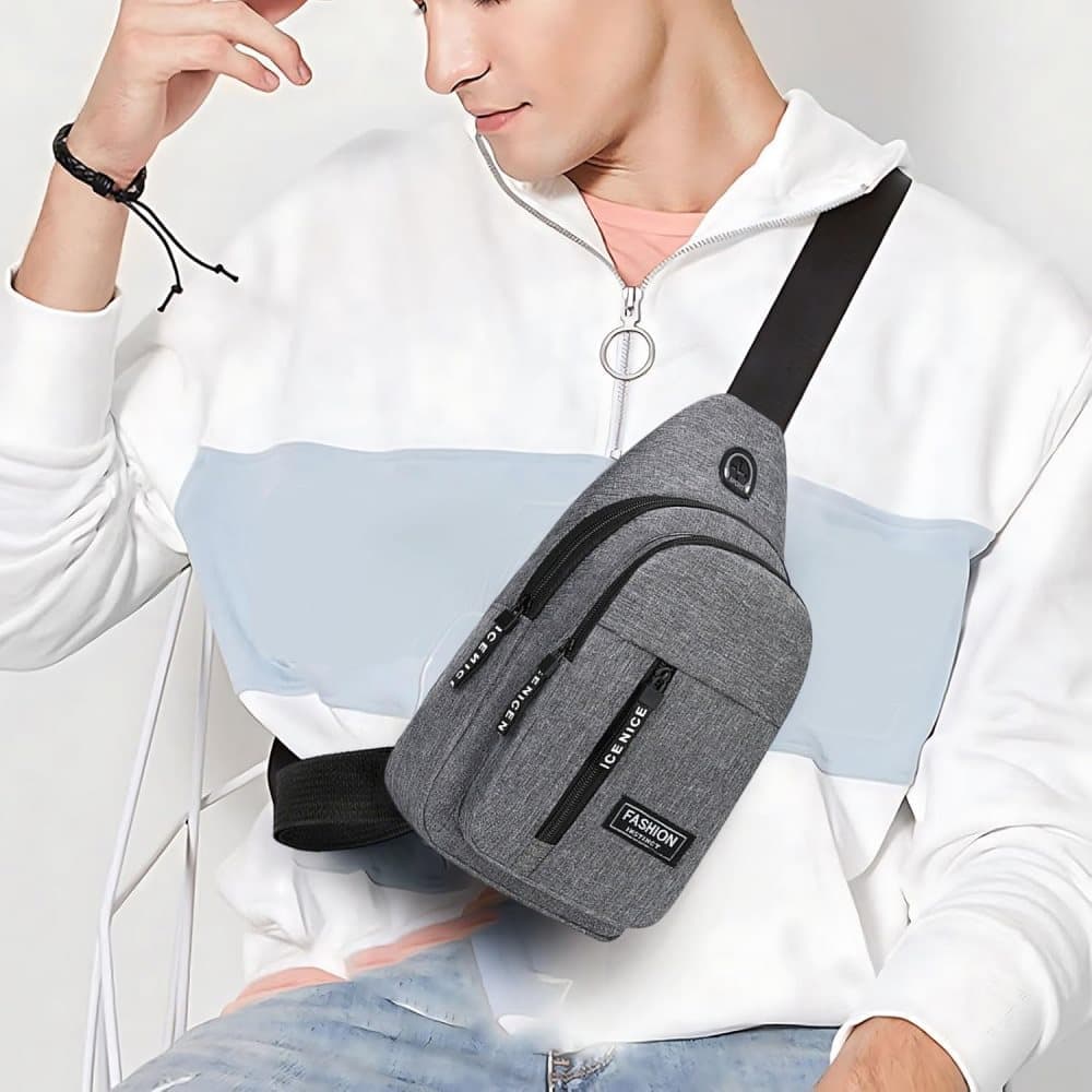 Unisex Crossbody Backpack with Headphone Jack for Hiking Travel Climbing, Gray