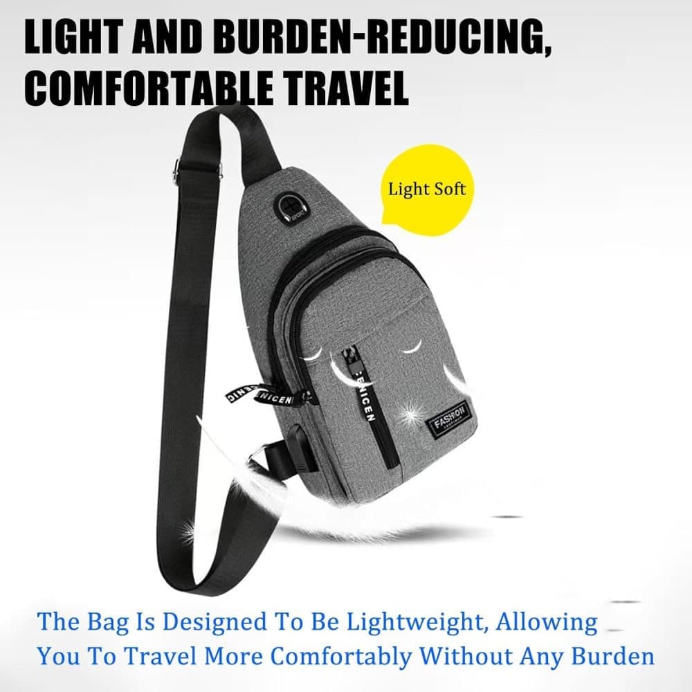 Unisex Blue Crossbody Shoulder Chest Backpack with Headphone Jack for Hiking Travel Climbing