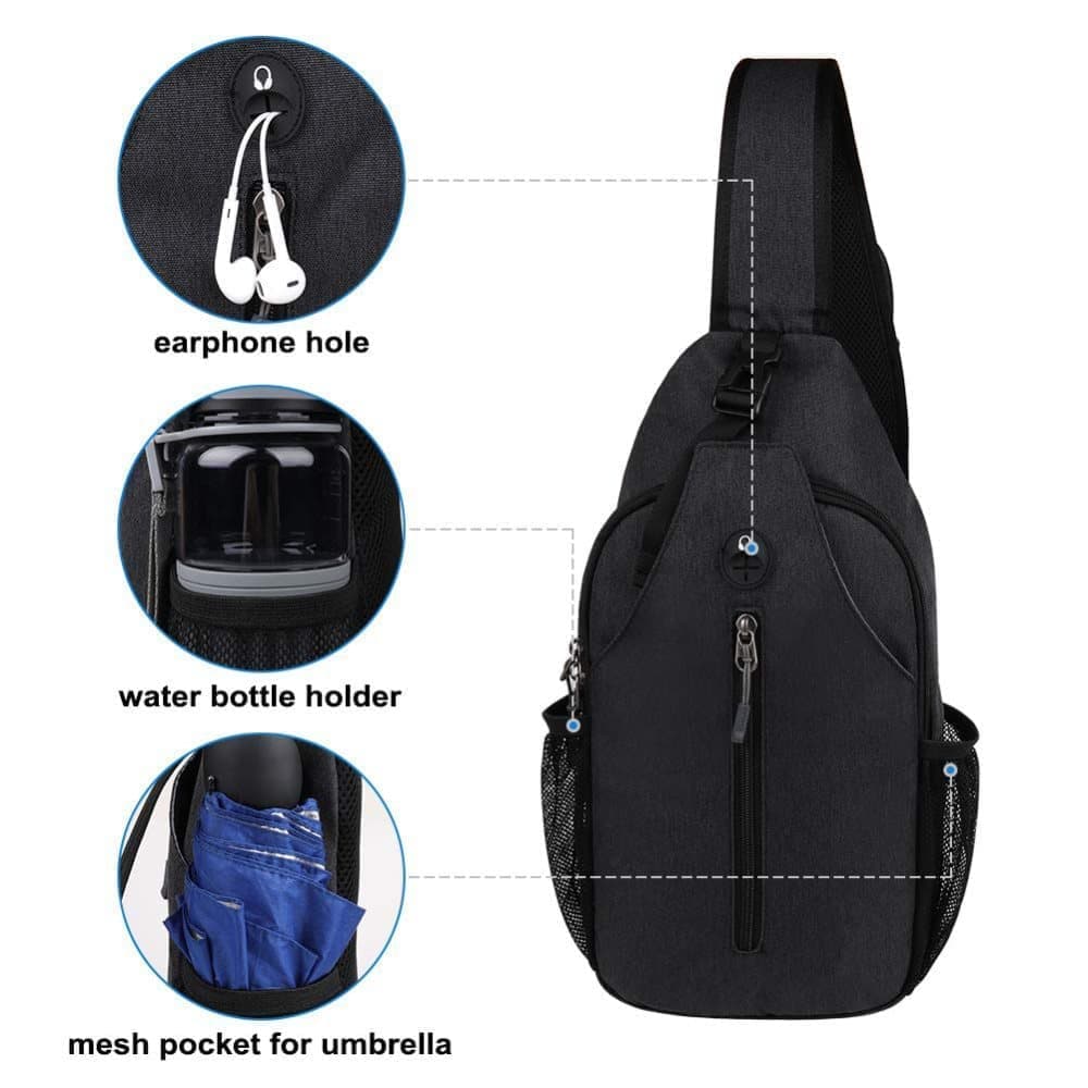 Multifunctional Shoulder Crossbody Chest Backpack with Headphone Jack, Unisex for Hiking Traveling Climbing, Dark Blue