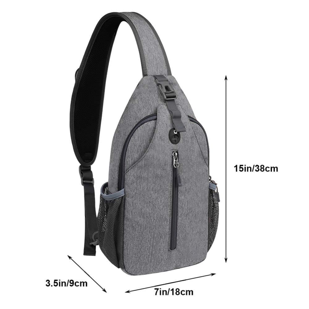 Unisex Multifunctional Shoulder Bag Crossbody Chest Backpack with Headphone Jack for Hiking Travel Climbing, Dark Gray