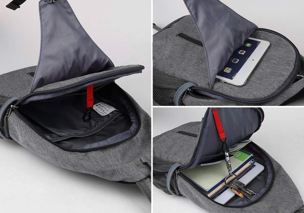 Unisex Multifunctional Shoulder Bag Crossbody Chest Backpack with Headphone Jack for Hiking Travel Climbing, Dark Gray