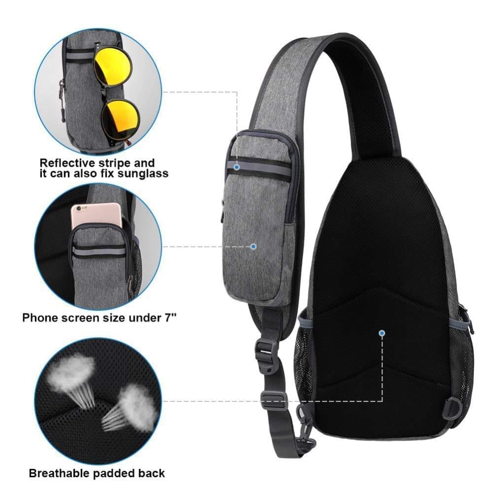 Unisex Multifunctional Shoulder Bag Crossbody Chest Backpack with Headphone Jack for Hiking Travel Climbing, Dark Gray