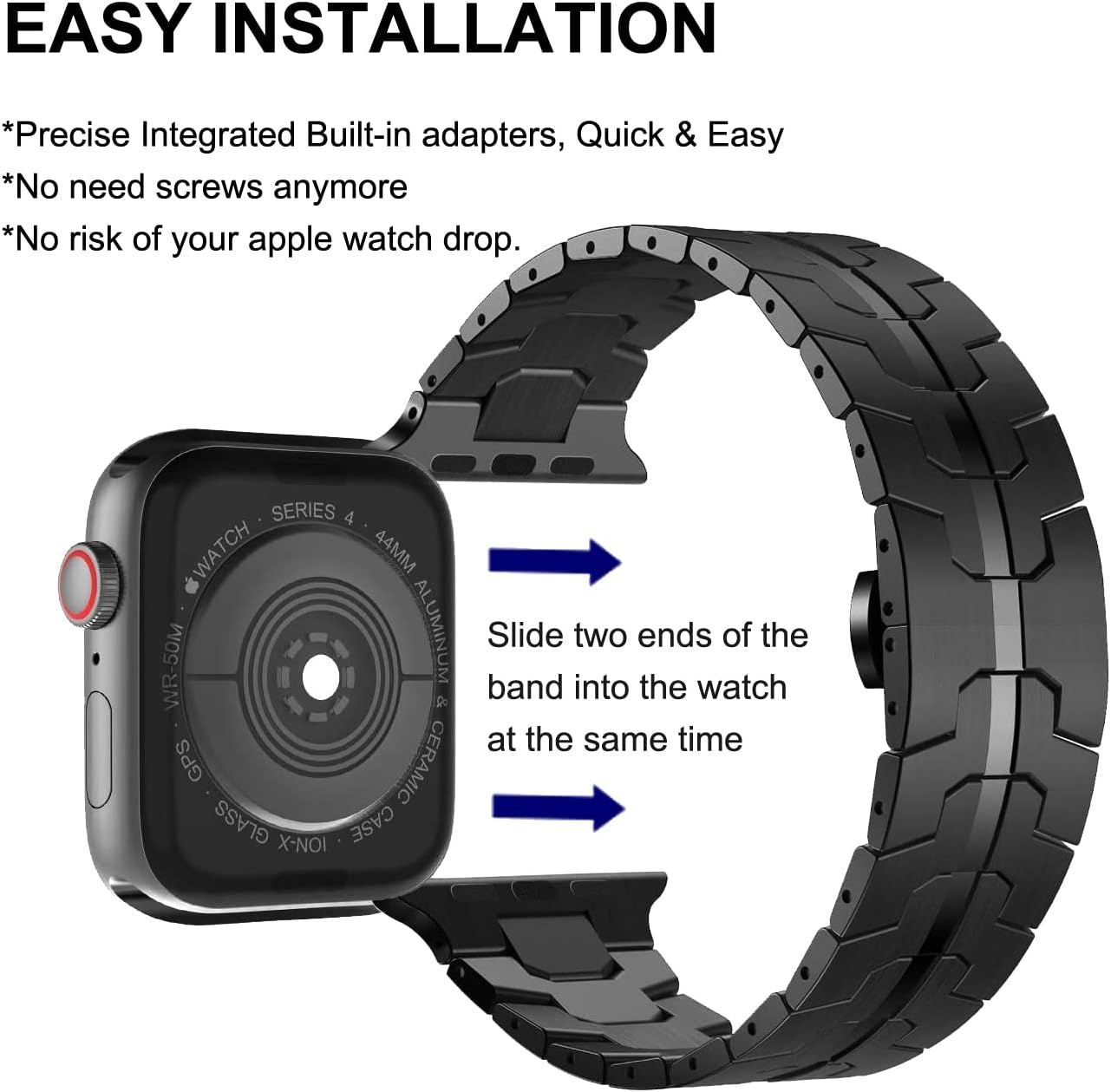 Stainless Steel Watch Band Compatible with Apple Watch Ultra Series Black Red, 38mm/ 40mm/ 41mm