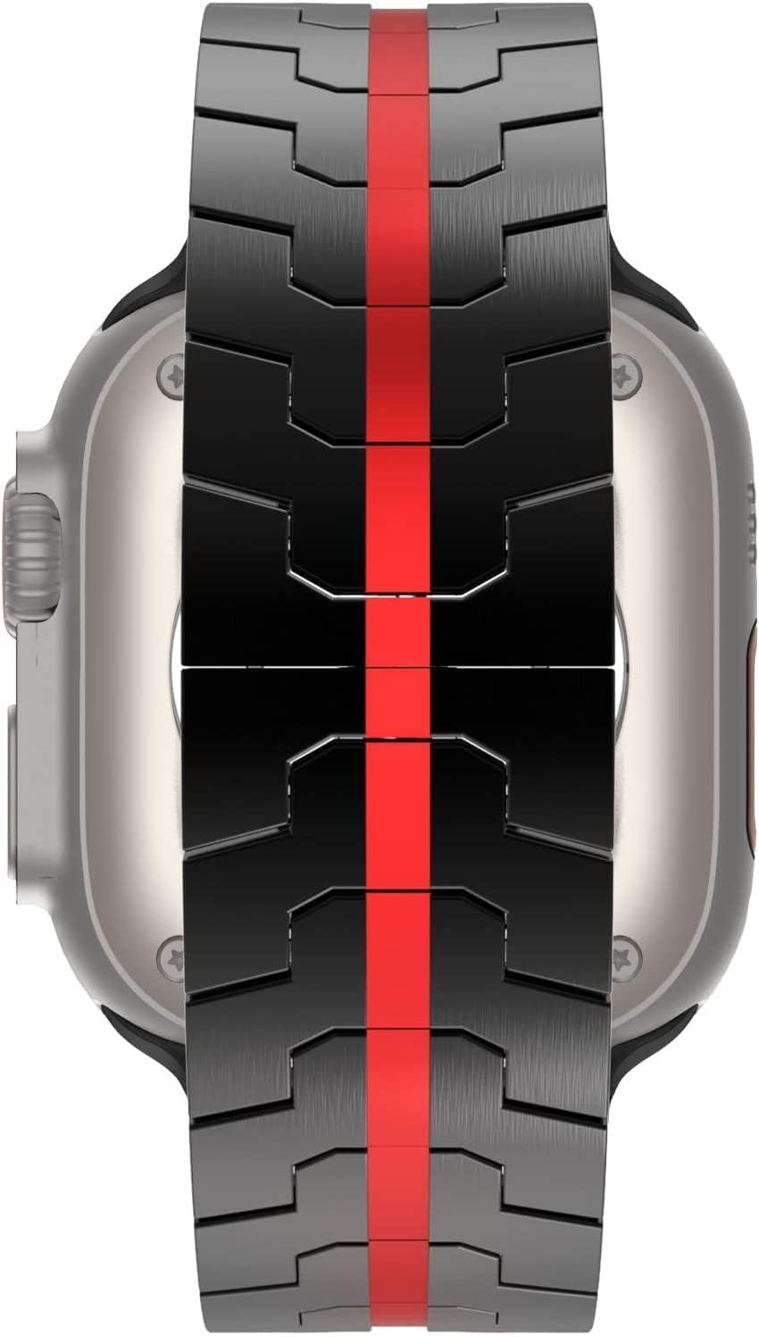 Stainless Steel Watch Band Compatible with Apple Watch Ultra Series Black Red, 38mm/ 40mm/ 41mm