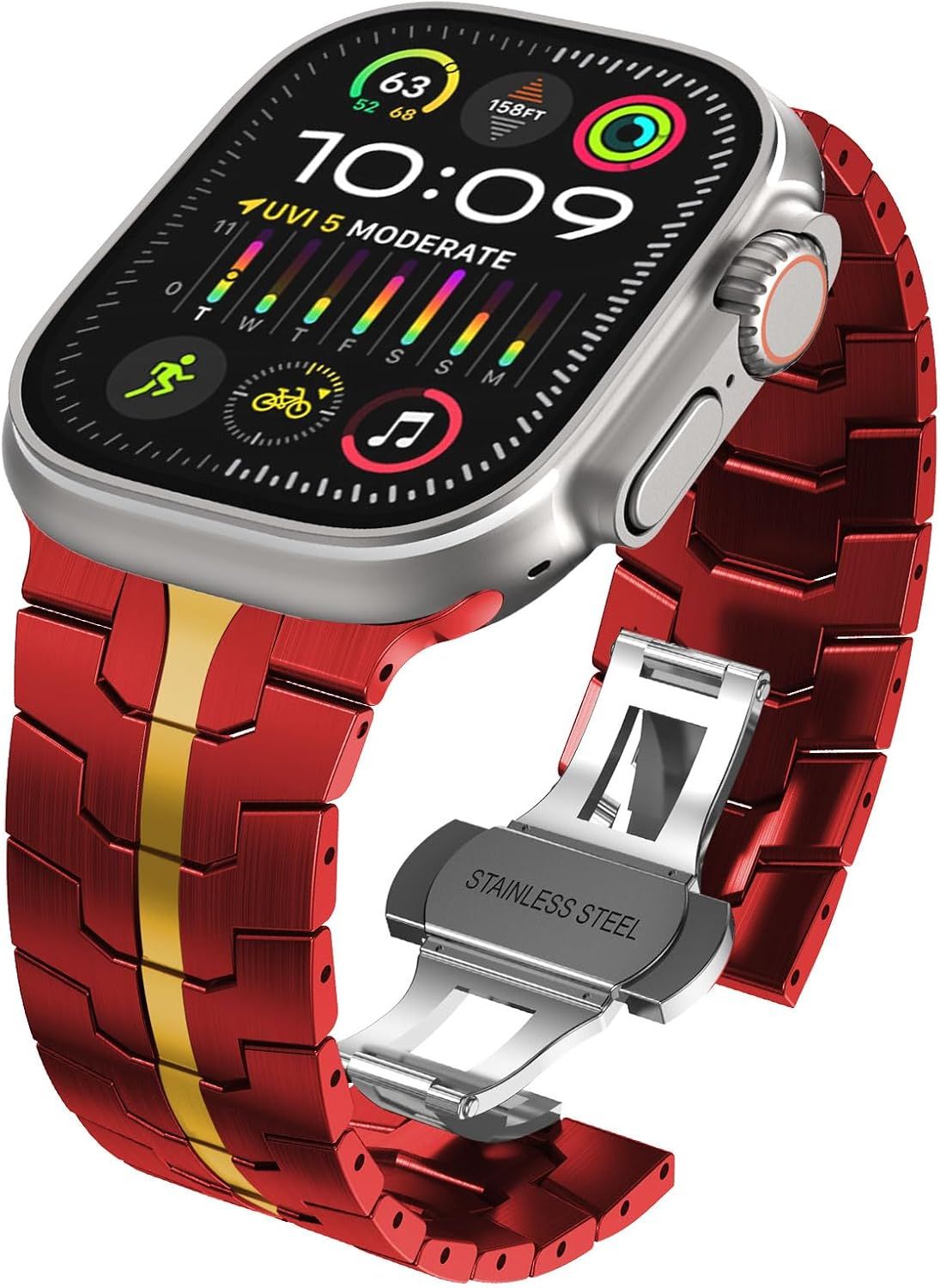 Stainless Steel Watch Band Compatible with Apple Watch Ultra Series Red Gold, 38mm/ 40mm/ 41mm
