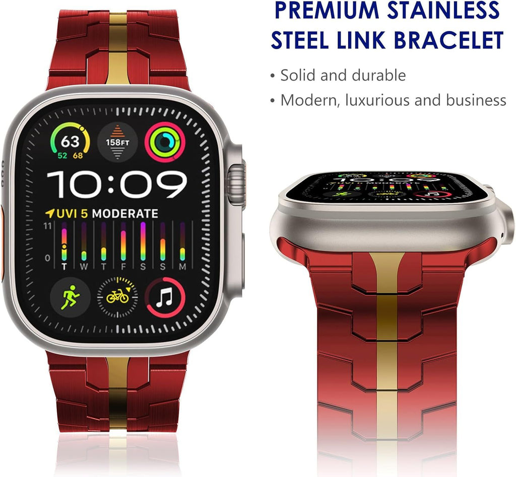 Stainless Steel Watch Band Compatible with Apple Watch Ultra Series Red Gold, 38mm/ 40mm/ 41mm