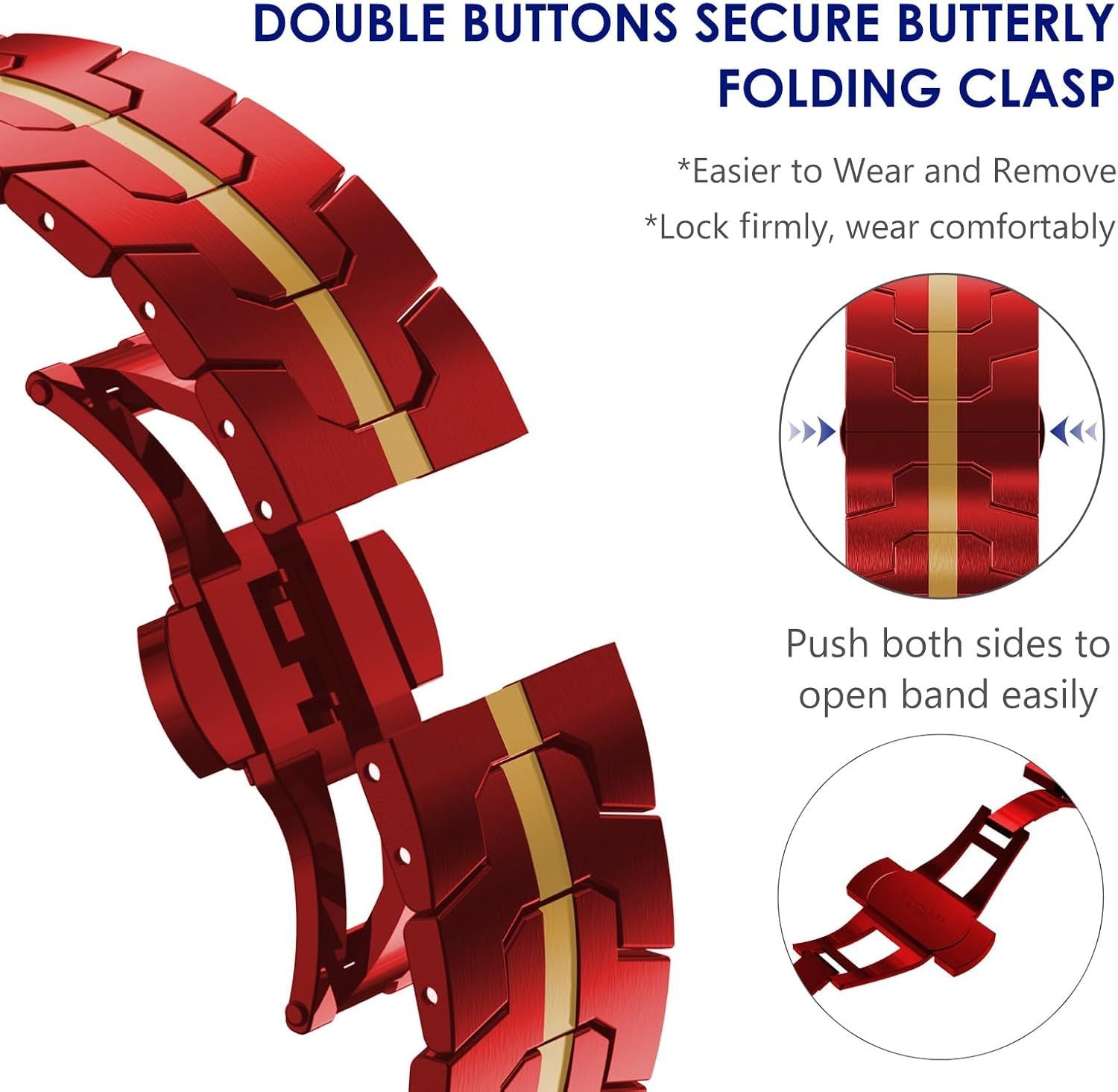 Stainless Steel Watch Band Compatible with Apple Watch Ultra Series Red Gold, 38mm/ 40mm/ 41mm