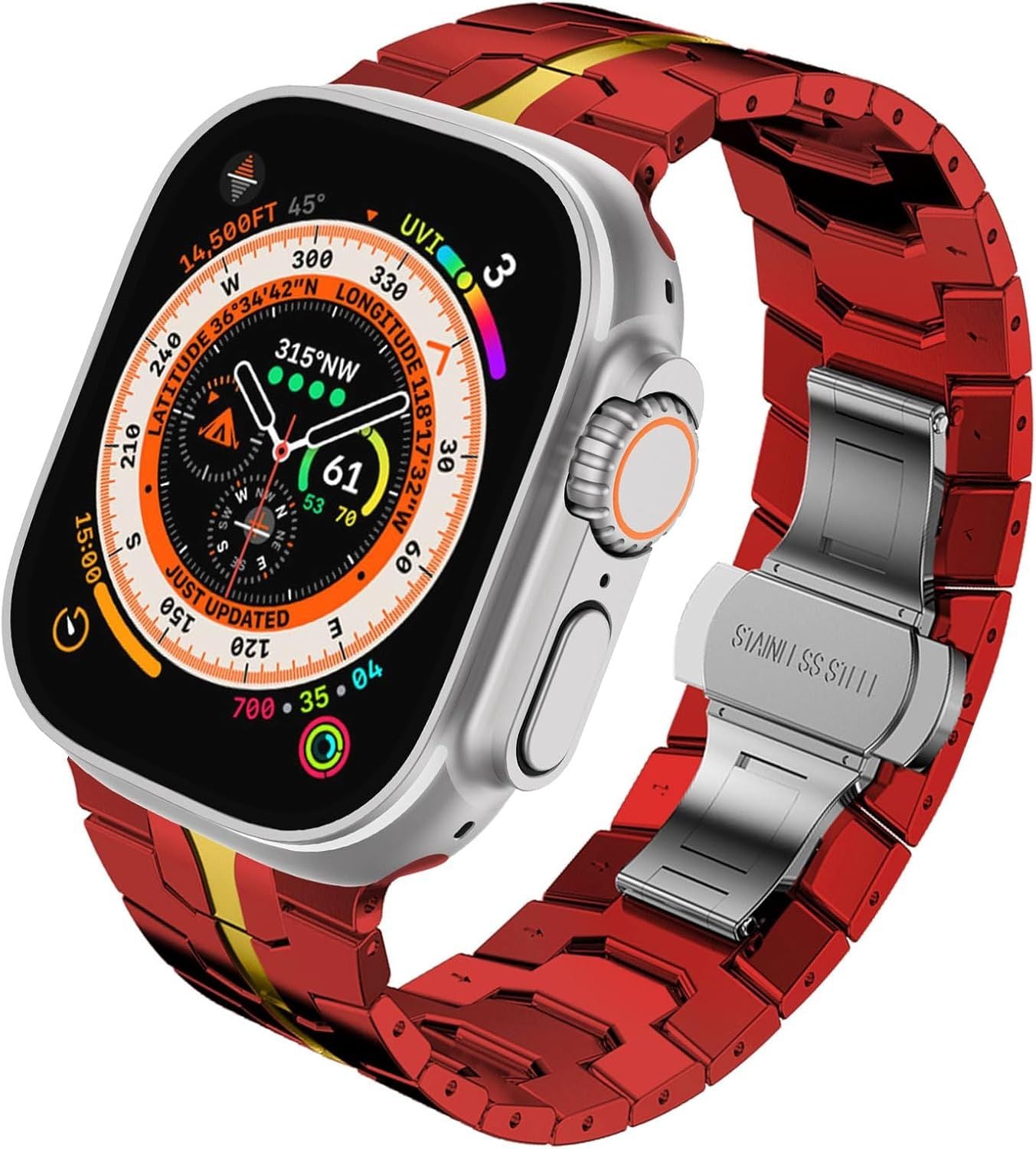 Stainless Steel Watch Band Compatible with Apple Watch Ultra Series Red Gold, 38mm/ 40mm/ 41mm