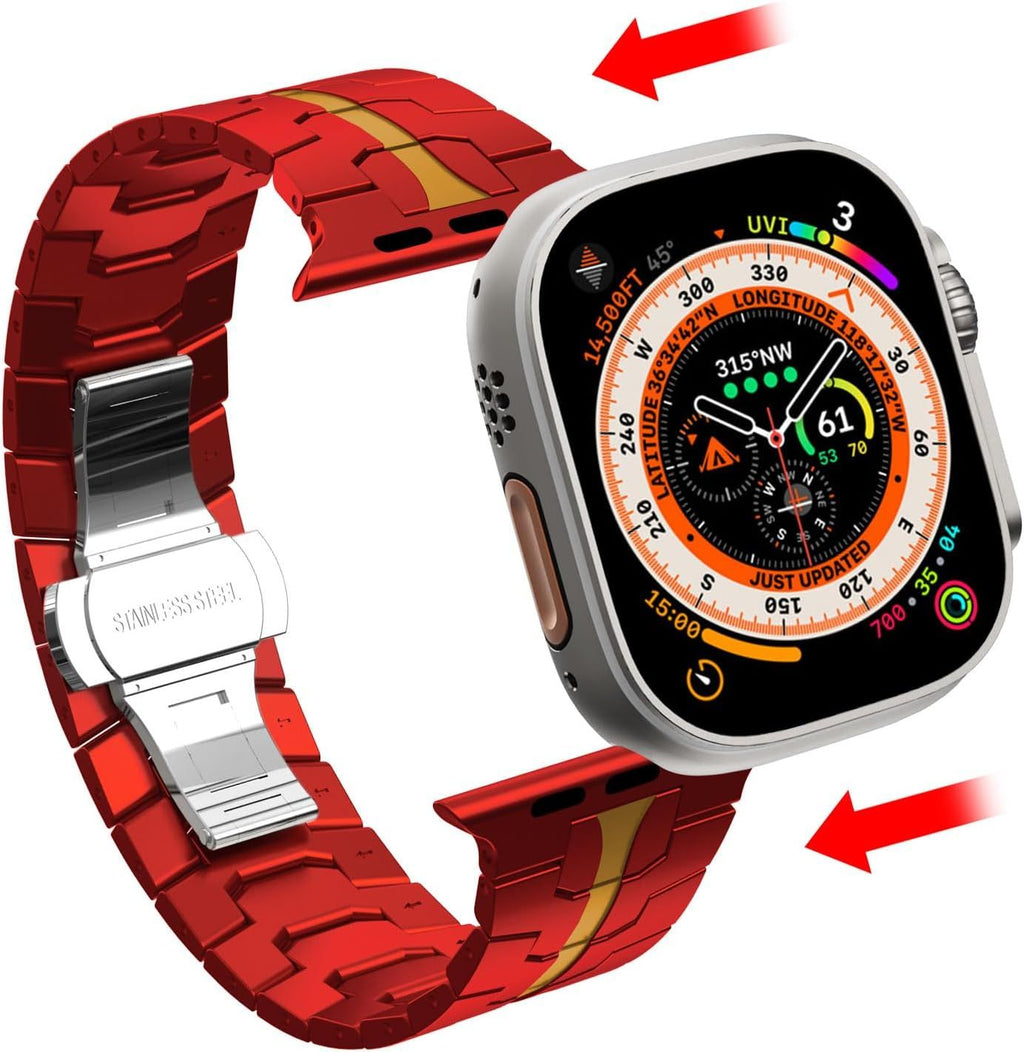 Stainless Steel Watch Band Compatible with Apple Watch Ultra Series Red Gold, 38mm/ 40mm/ 41mm