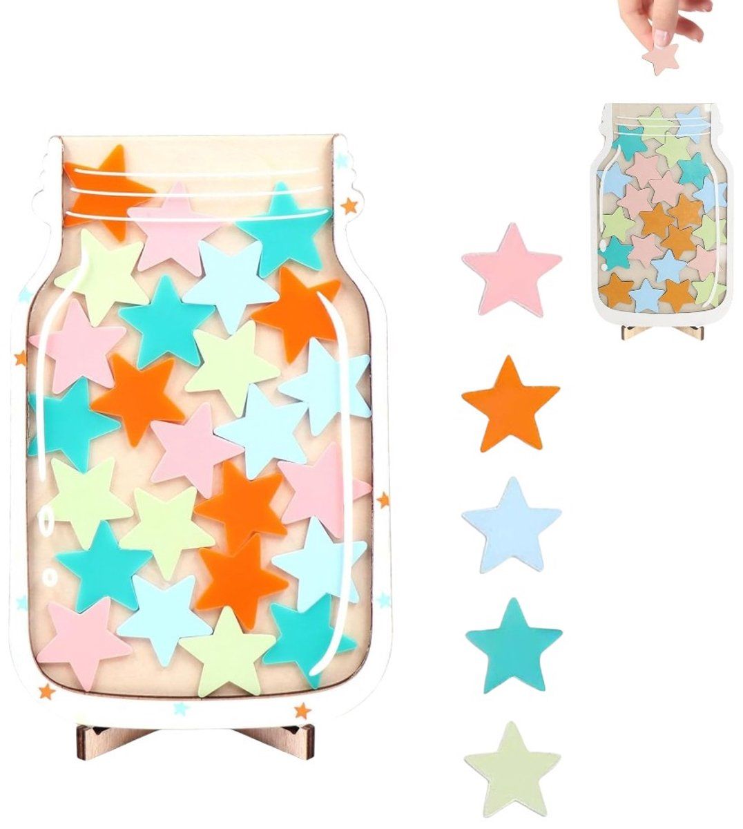 25-Piece Multicolor Star Reward Jar Set for Kids, Reusable Behavior and Achievement Chart