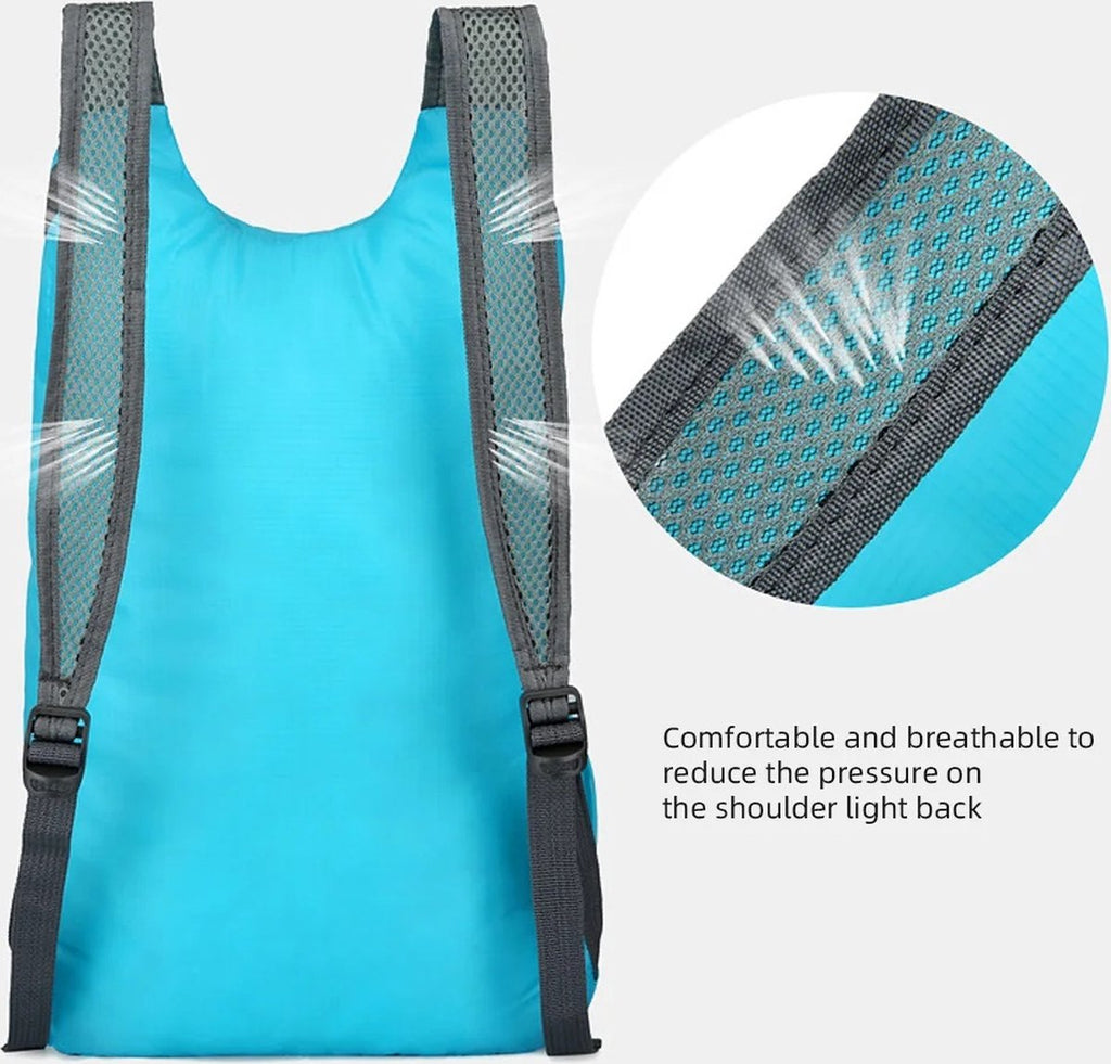 Foldable Lightweight Backpack | Backpack | Splashproof | 2 Compartments with Water Bottle Holder | Incl. Storage Pouch | 20 Liters | Black