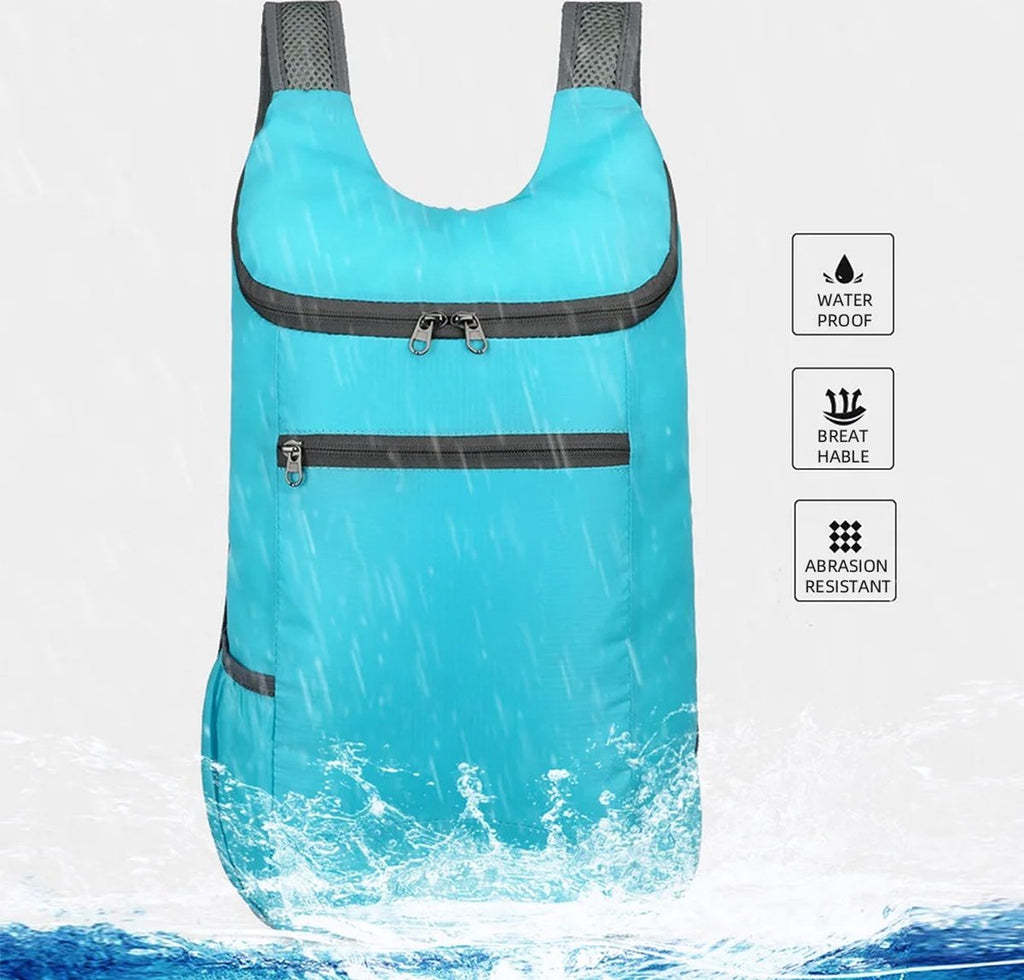 Foldable Lightweight Backpack | Backpack | Splashproof | 2 Compartments with Water Bottle Holder | Incl. Storage Pouch | 20 Liters | Black
