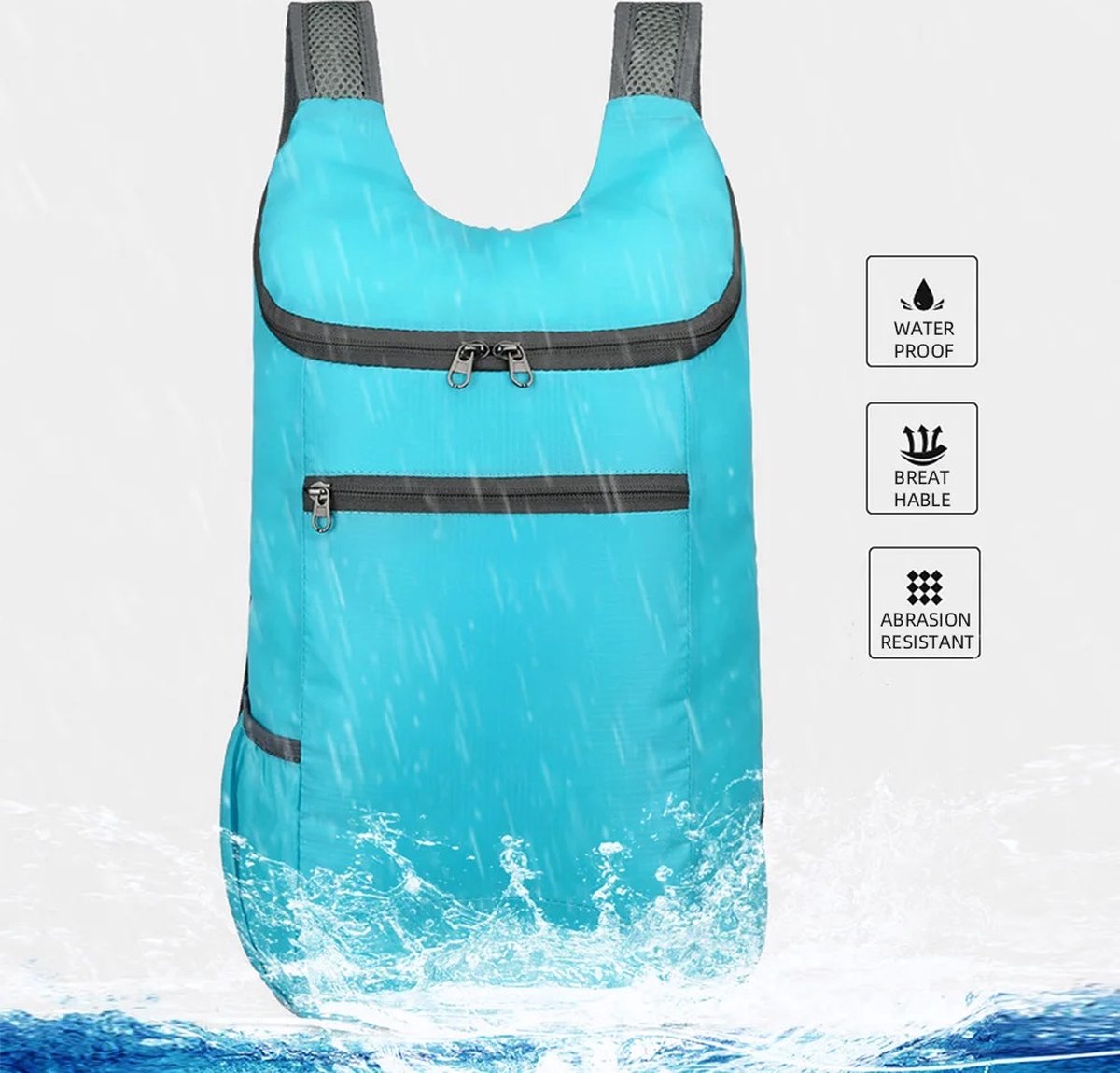 Foldable Lightweight Backpack | Backpack | Splashproof | 2 Compartments with Water Bottle Holder | Incl. Storage Pouch | 20 Liters | Black