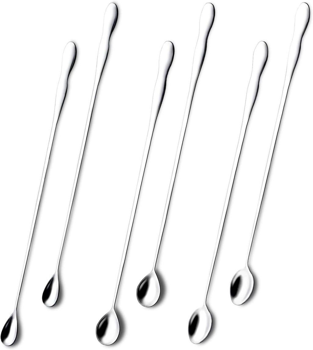 Coffee spoons - Iced tea spoons - Long-handled spoons - Stirring spoons for coffee, ice cream, and cocktails - Stainless steel stirrers - 32 cm dessert spoons (6-pack)