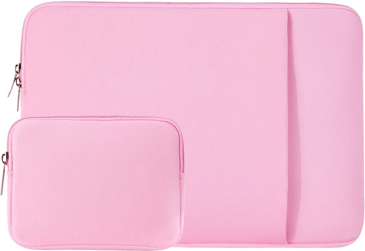Laptop Case / Sleeve - 15.6 Inch - 2-Piece Extra Compartment - Laptop Sleeve with Pouch - Women's / Men's Laptop Bag - Macbook Case with Zipper - Laptop Sleeve - Laptop Case - Laptop Cover - Pink - Shockproof - Scratchproof - Durable