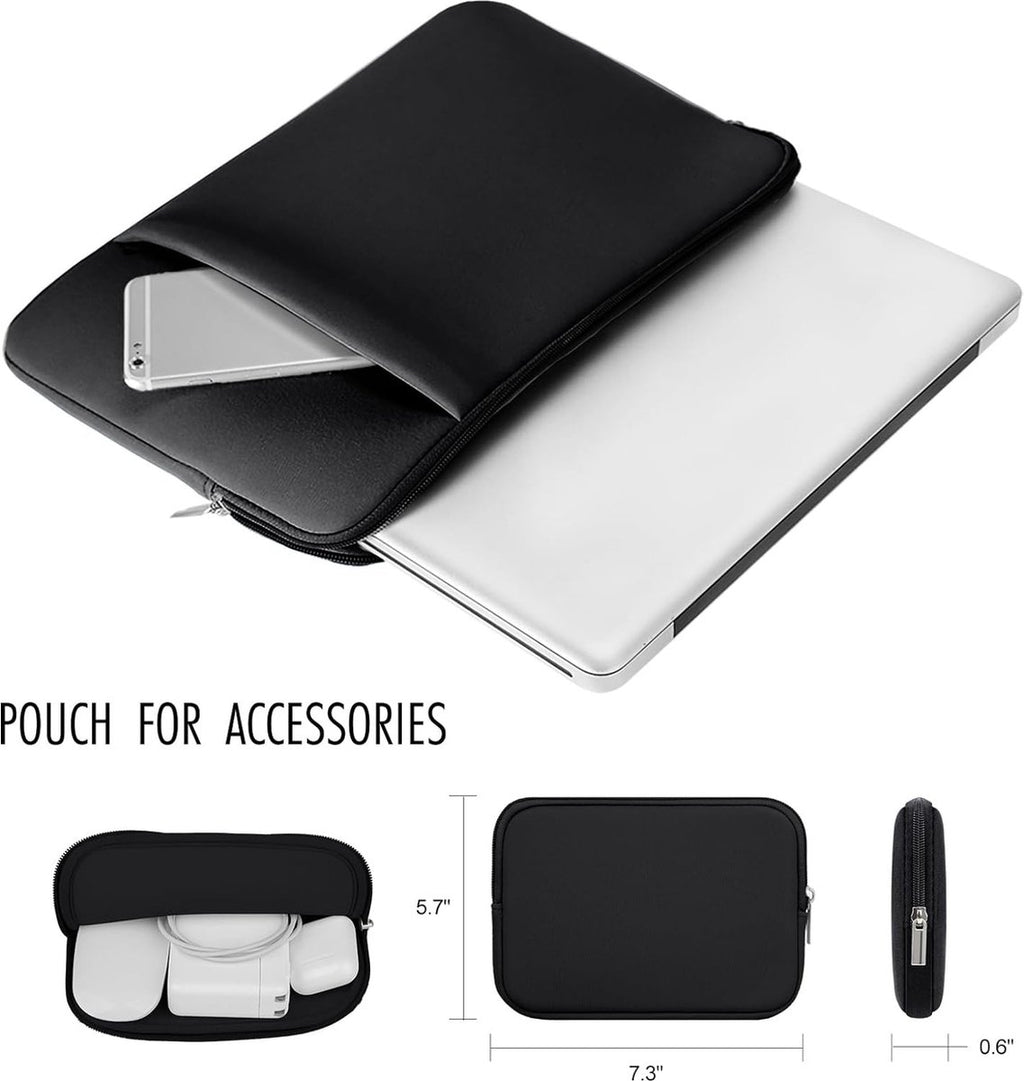Laptop Sleeve / Pouch - 15.6 Inch - 2-Piece Extra Compartment - Laptop Sleeve with Pouch - Women's / Men's Laptop Bag - Macbook Case with Zipper - Laptop Sleeve - Laptop Case - Laptop Cover - Black - Shockproof - Scratchproof - Durable