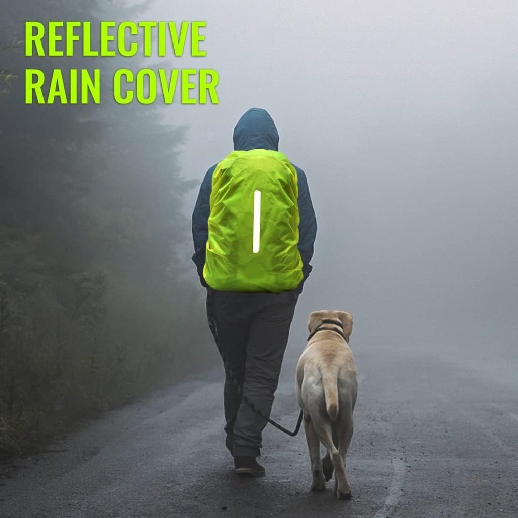 2-Piece Waterproof Backpack Cover - Reflective Rain Cover Backpack - 30 to 40 Liters - Waterproof Backpack Rain Cover - Reflective Backpack Covers in Polyester - Pink & Green - Size M - Waterproof Backpack Cover for Outdoor Hiking Driving Climbing