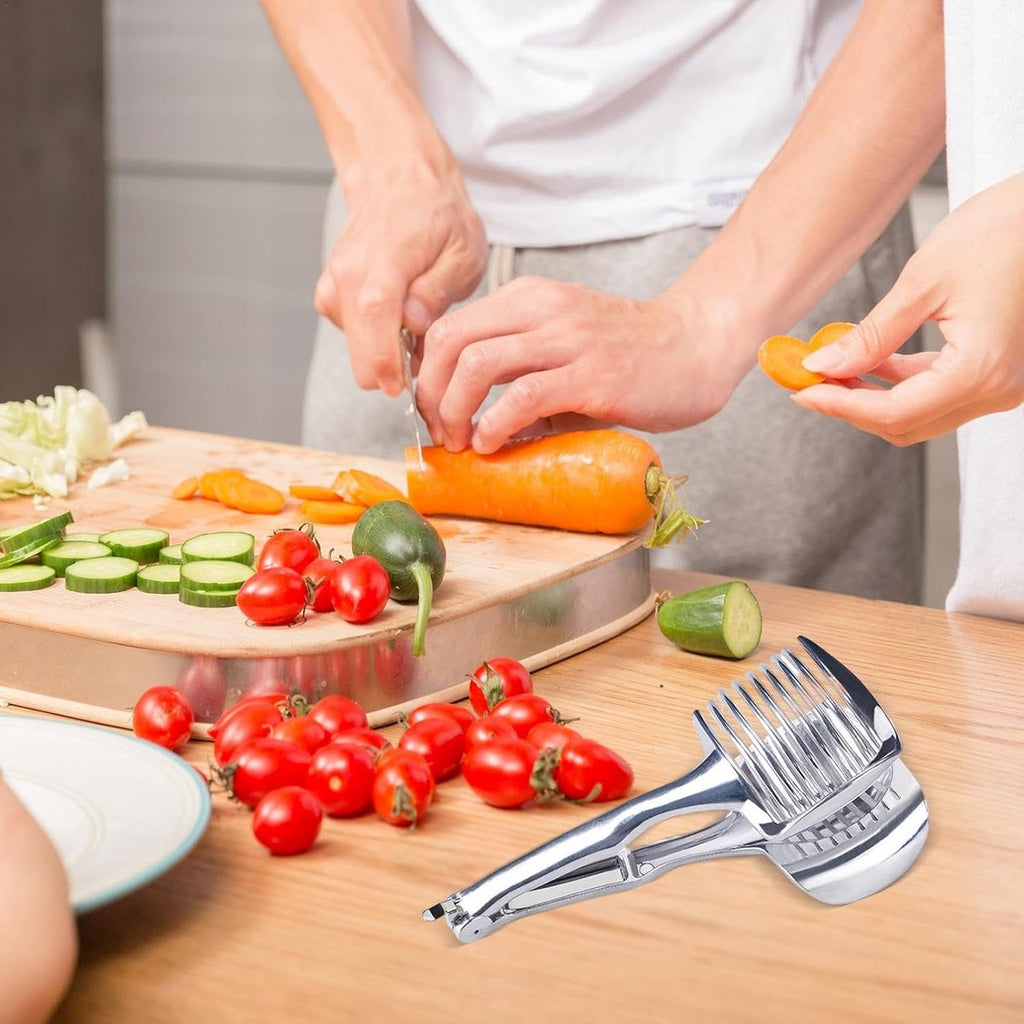 Tomato Slicer - Potato Slicer - Egg Slicer - Egg Slicer - Vegetable Slicer - Egg Slicer - Tomato Cutting Aid - Onion Slicer - Citrus Slicer - Tomato Tongs - Multifunctional - Kitchen Cutting Aid - Kitchen Tool - With Grip - Anti-Slip - Stainless Steel