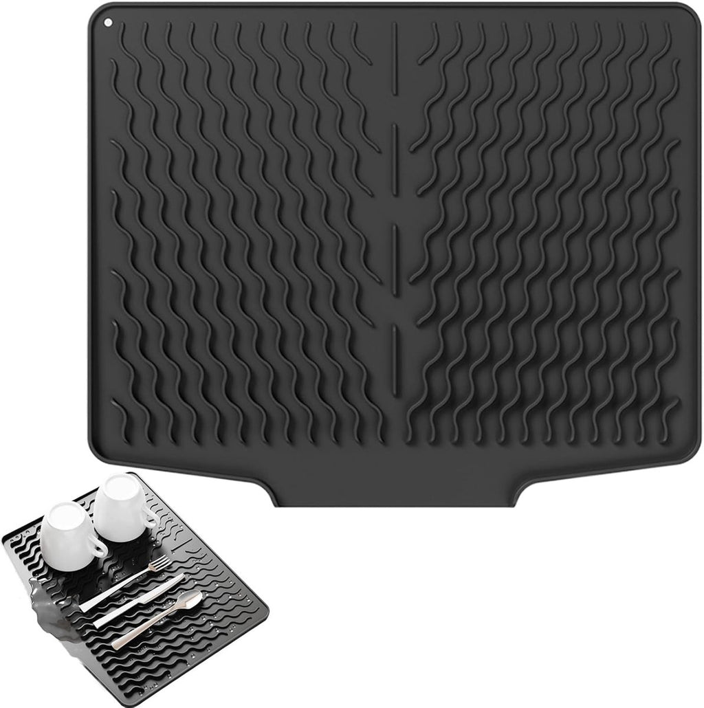 39*32 cm - Drain mat - Countertop drying mat - Foldable silicone drainer - kitchen drying mat - non-slip - silicone draining mat - for the sink, for kitchen utensils, cups, fruit and vegetables - black
