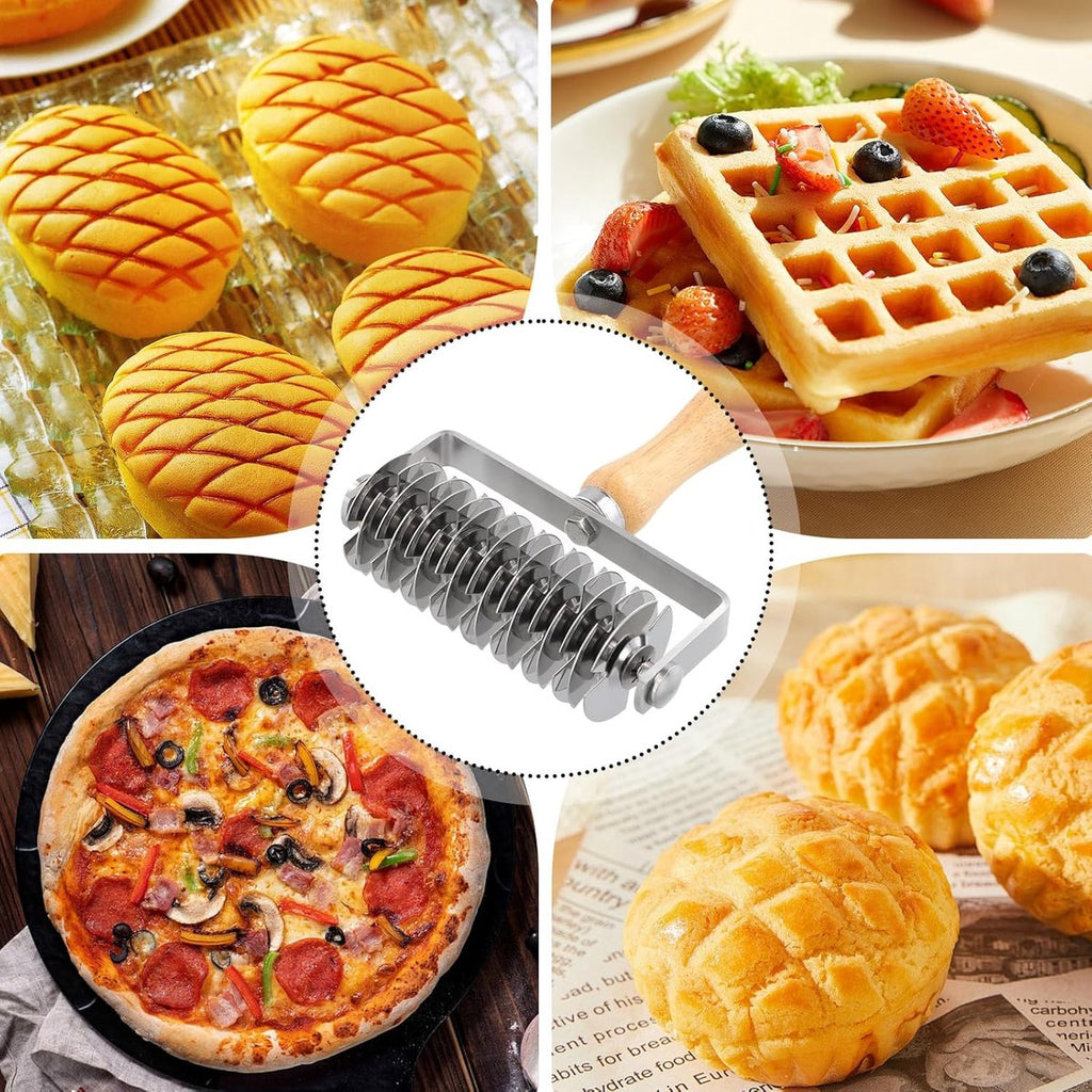 Dough cutter - Grid roller - Grid cutter - Stainless steel dough cutter - Dough roller with grid - Grid cutter for rolling pins - Dough knife grid - roller cutter - rolling pin - kitchen utensils - for cookies, bread, cake, pizza and pie