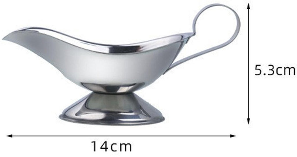 Gravy boat - 1 piece - Sauce boat - Sauciere - Dipping bowls - stainless steel sauce boat - with pouring spout and handle - serving dish - kitchen utensil - for salad dressings, coffee, milk, broth and black pepper - 14*6*5.3 cm - silver