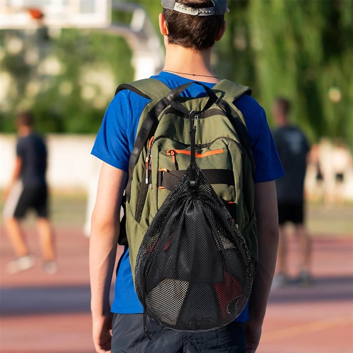 16L - Ball Net Bag - Basketball Mesh Bags - Ball Bags - portable net backpacks - basketball backpacks - soccer bags - sports bag - portable bag for basketball, soccer, tennis - easy storage and transport of basketballs and soccer balls - black