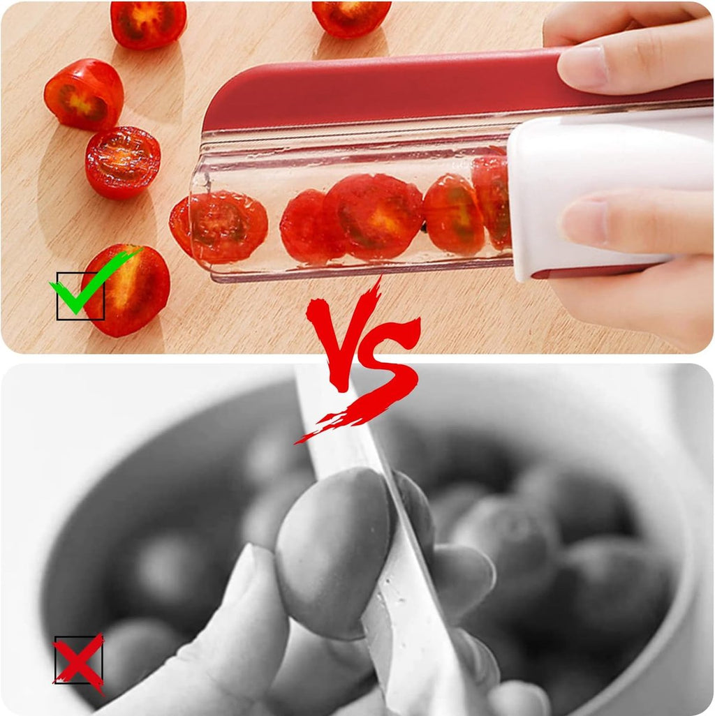 2-Piece Slicer - Tomato Slicer - Fruit Slicer - Grape Slicer - Grape Cutter - Strawberry Slicer - Salad Slicer - Multifunctional Slicer - Kitchen Utensil - Kitchen Tool - Kitchen Accessory - Red/Green