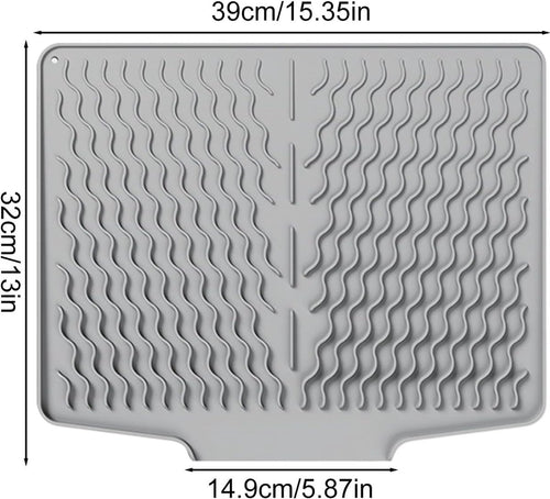 39*32 cm - Drain mat - Countertop drying mat - Foldable silicone drainer - kitchen drying mat - non-slip - silicone drainer - for the sink, for kitchen utensils, cups, fruit and vegetables - grey