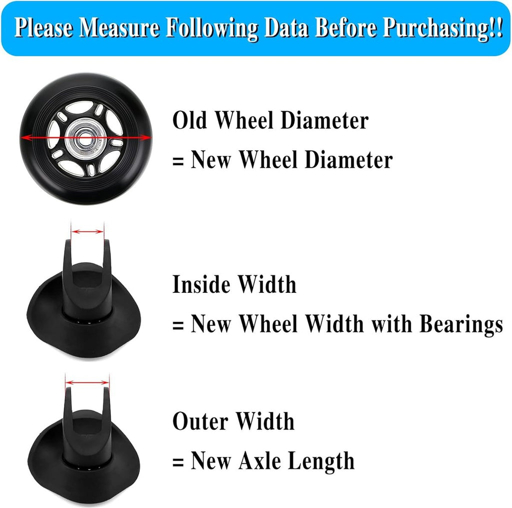 Set of 2 - Suitcase wheels - Replacement wheels for suitcases - Rubber casters - Bearings - Repair kits - 70mm x 24mm - Spare wheels - Suitcase - Casters - Luggage wheels - With screws - Wheels - Caster wheel - Suitcase wheels replacement set