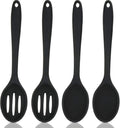 Cooking Spoon - 4 Pieces - Stirring Spoon - Silicone - Spoon - Sauce Spoon - Serving Spoon - Serving Spoon - Heat Resistant - Kitchen Tool - Non-Stick Coating - Kitchen Utensils - Suitable for Kitchens and Dining Rooms - 20.3*4.5 cm - Black