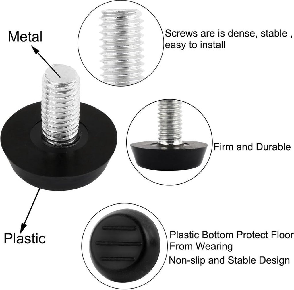16 pieces Adjustable Furniture Feet - Leveling Pad Base Leg - Table Leg Chair - Adjustable Floor Protection - M6 x 10 x 20 mm - Leveling Leg - Furniture Coaster - Black / Silver - Plastic - Stainless Steel - Leveling Feet - Felt Pads - Floor Protectors -