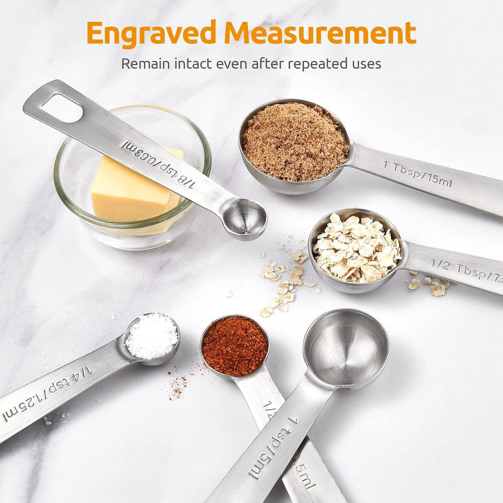 Measuring Spoons Set - 9 Pieces - Measuring Spoons Cups - BPA Free - Measuring Spoons - Measuring Spoons - Gram & ML Weighing - Measuring Spoons - Measuring Cups Spoons - Measuring Spoons - Stainless Steel - Silver - 15ml / 7.5ml / 5ml / 3.75ml / 2.5ml /