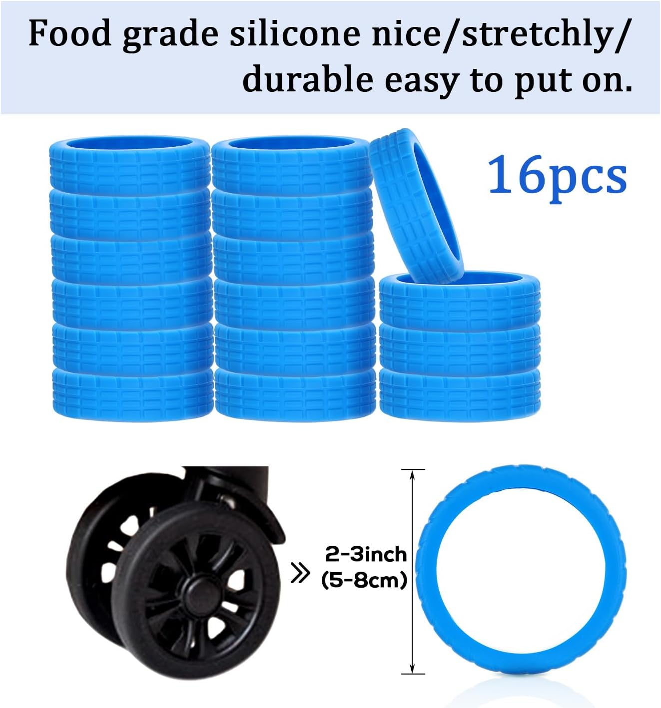 16pcs Luggage Wheel Covers, Portable Luggage Wheel Protector Covers Colorful Silicone Luggage Spinner Wheel Covers Luggage Wheel Accessories for Most 8 Caster Luggage (blue)
