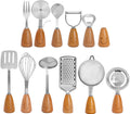 Kitchen Utensil Set - 12 Piece - Includes a peeler, egg separator, spoon, fork, pizza cutter, bottle opener, spatula, slotted spoon, grater, soup ladle, whisk and toothpick holder - The perfect gift for a housewife.