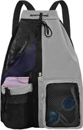 Backpack - Sports Bag - Travel Bag - Training Bag - Swimming Bag - 30*15*45cm - Mesh Material - Drawstring Design - Side Storage Space - Unisex - Suitable for Fitness, Swimming, Travel, Dancing, Camping（Gray）