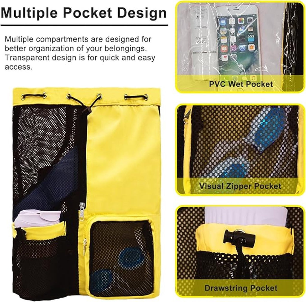 Backpack - Sports Bag - Travel Bag - Training Bag - Swimming Bag - 30*15*45cm - Mesh Material - Drawstring Design - Side Storage Space - Unisex - Suitable for Fitness, Swimming, Travel, Dancing, Camping（Yellow）