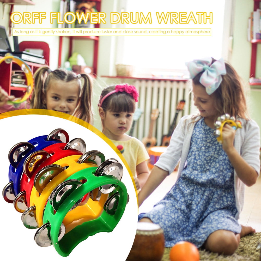 Kotyreds 4pcs Hand Tambourine Drum Bell Metal Jingles Percussion Kids Musical Game Toys One Size Multicolor
