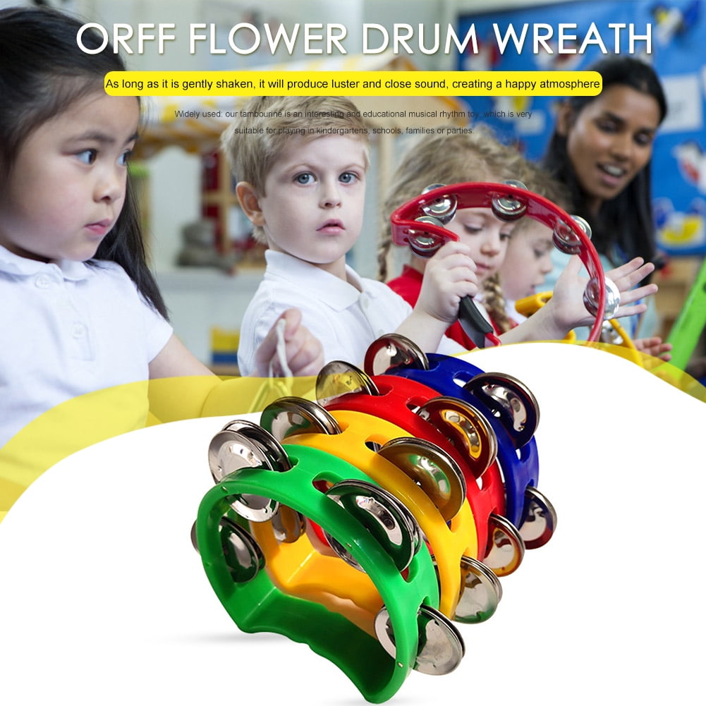 Kotyreds 4pcs Hand Tambourine Drum Bell Metal Jingles Percussion Kids Musical Game Toys One Size Multicolor