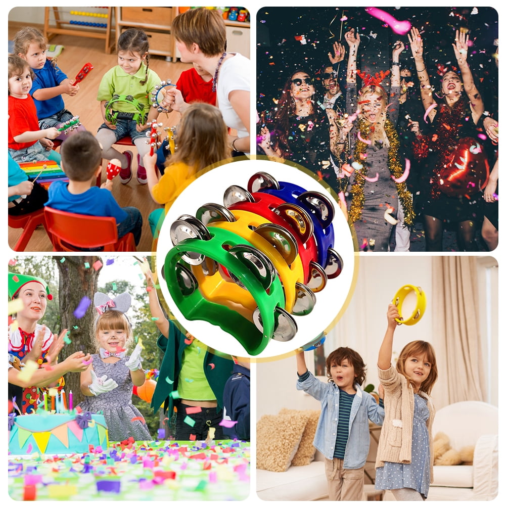 Kotyreds 4pcs Hand Tambourine Drum Bell Metal Jingles Percussion Kids Musical Game Toys One Size Multicolor
