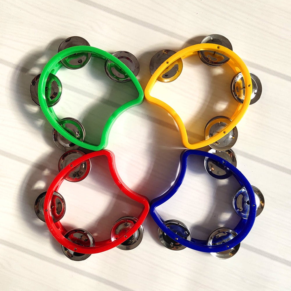 Kotyreds 4pcs Hand Tambourine Drum Bell Metal Jingles Percussion Kids Musical Game Toys One Size Multicolor