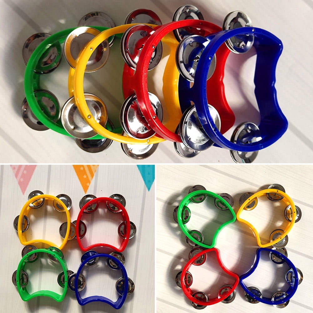 Kotyreds 4pcs Hand Tambourine Drum Bell Metal Jingles Percussion Kids Musical Game Toys One Size Multicolor